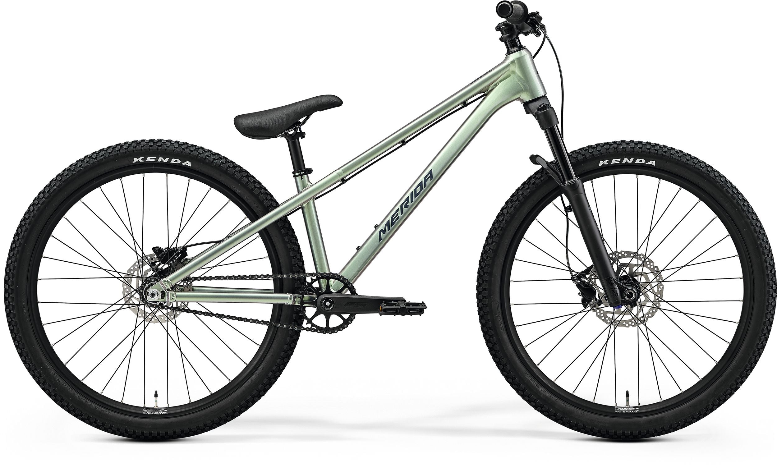 Green Merida Dirt Jump Bike on a white background