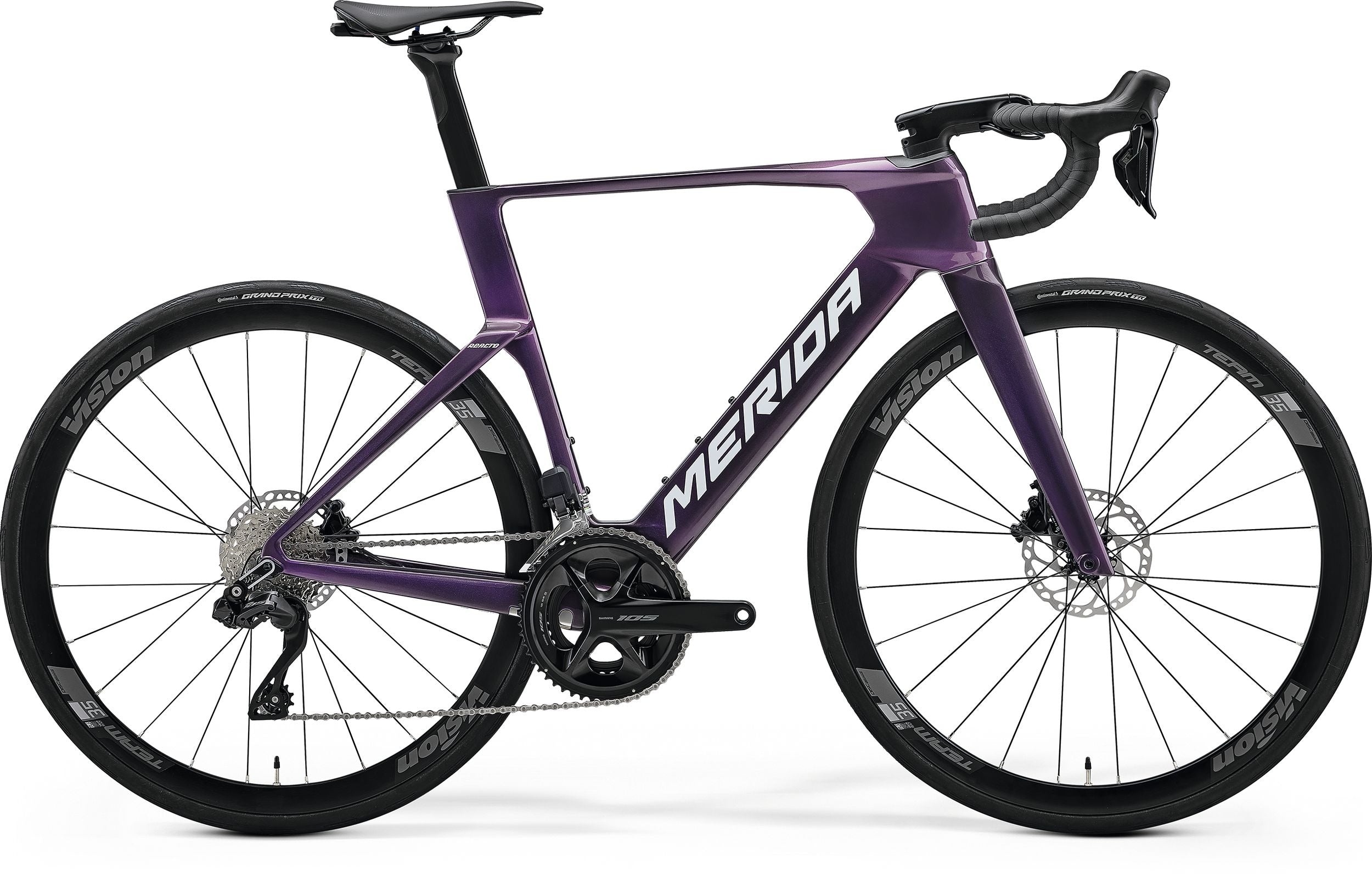 Purple Merida Road Bike on a white background