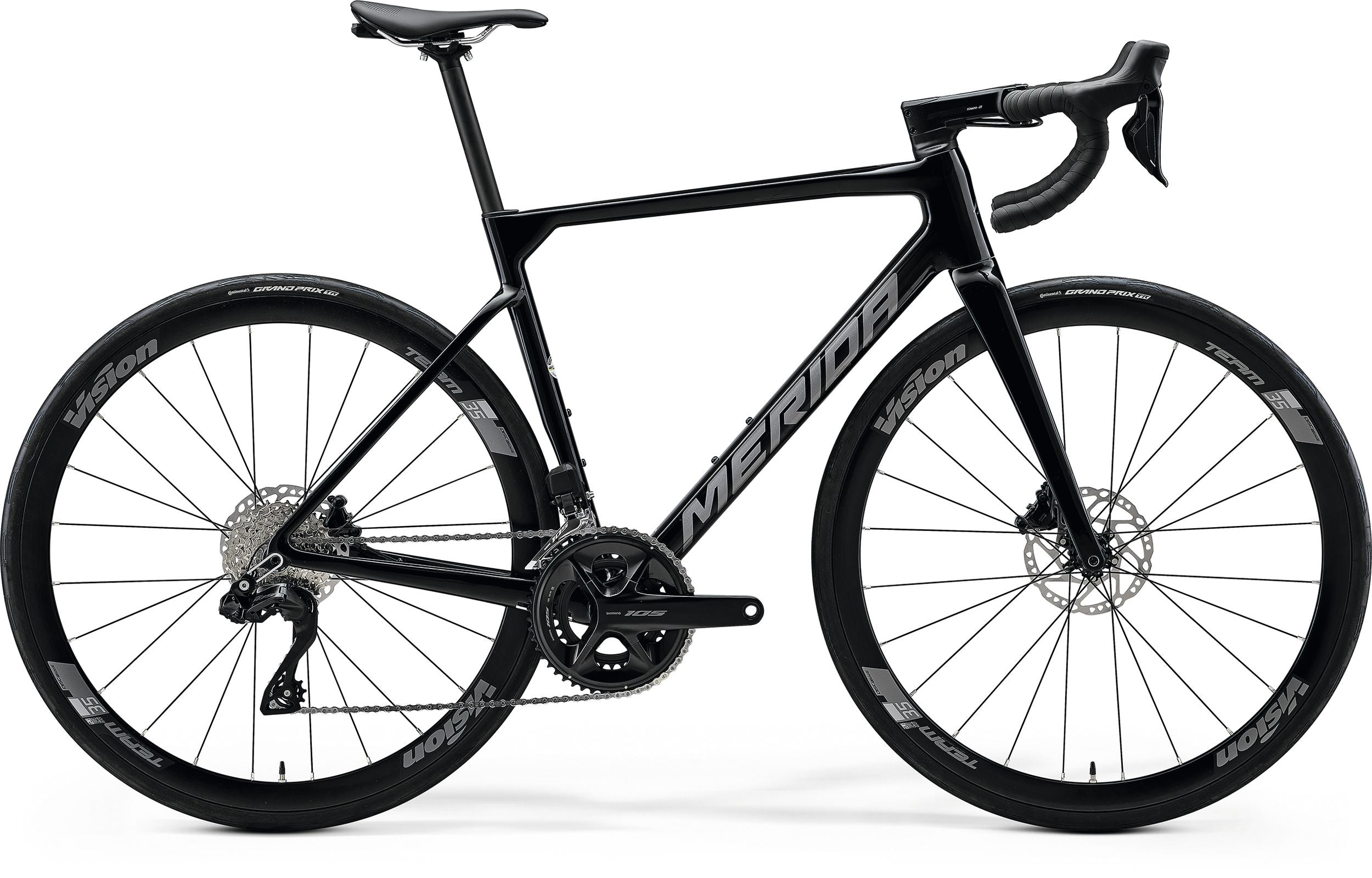 Black Merida Scultura Road Bike against a white background