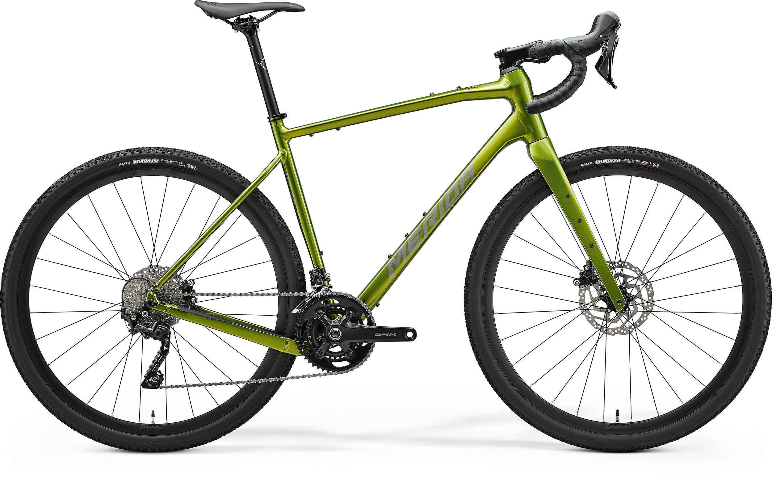 Green Merida Gravel Bike on a white background