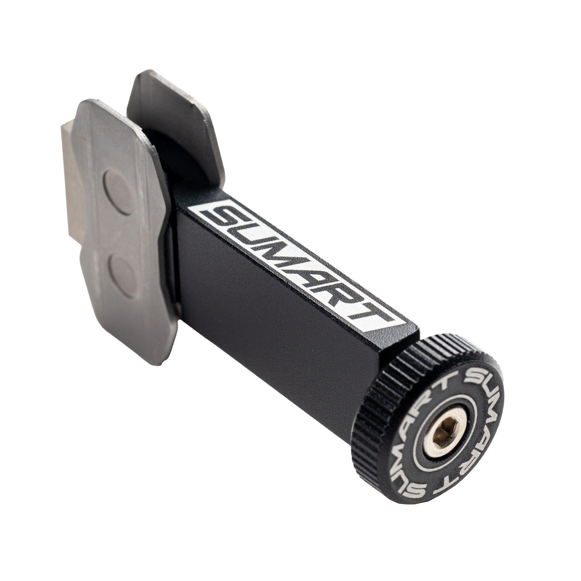 A black SUMART adjustable brake bleed tool with a silver metal bracket and a black knurled adjustment knob featuring white branding, shown on a plain white background.