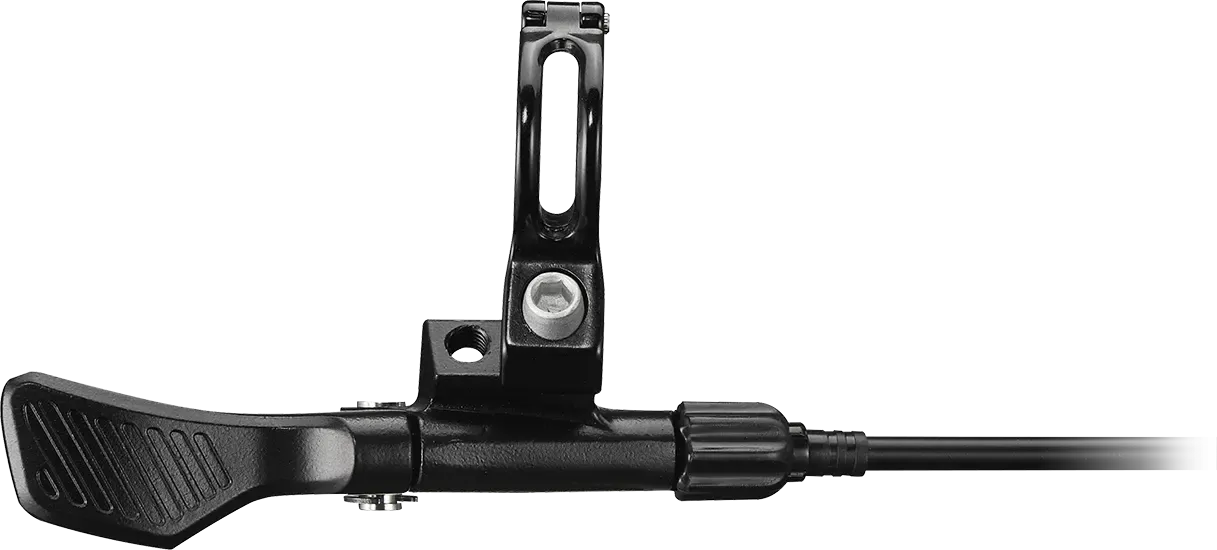 Black Bicycle Dropper Seatpost Lever against a white background