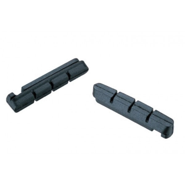 Two black bicycle rim brake pads on a white background