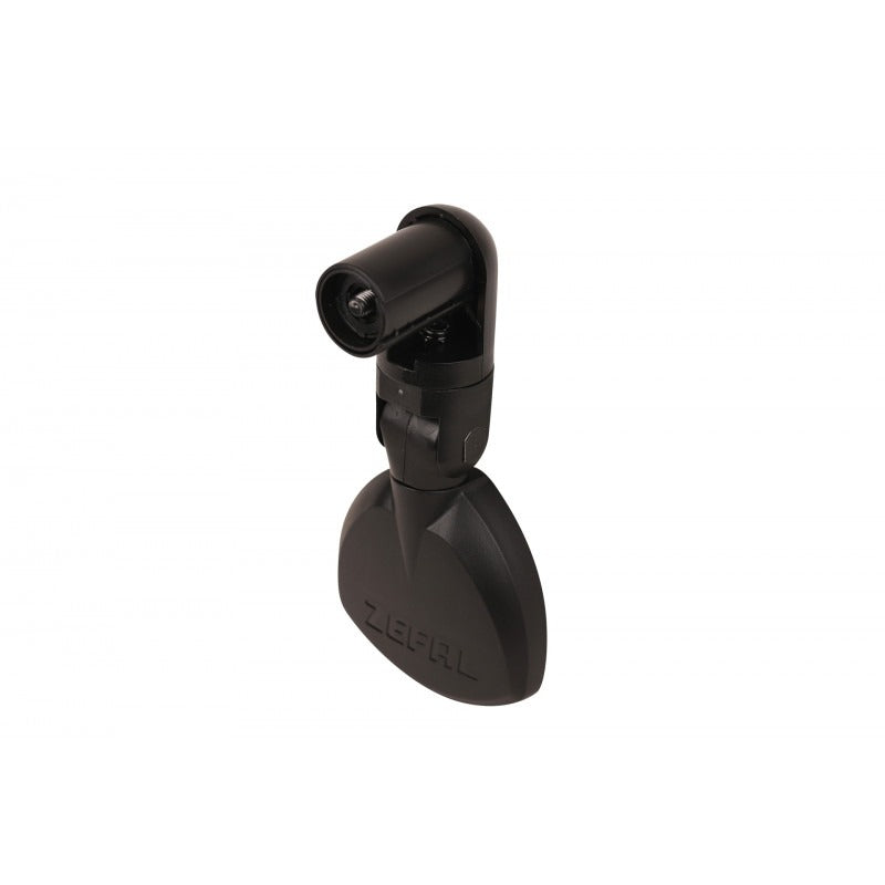 Rear view of a black road bike mirror against a white background