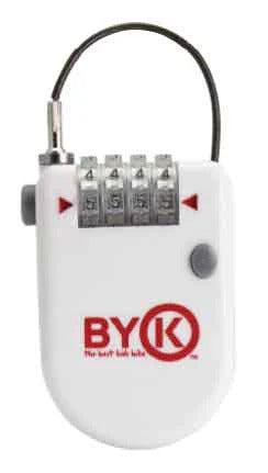 A white small BYK combo lock on a white background