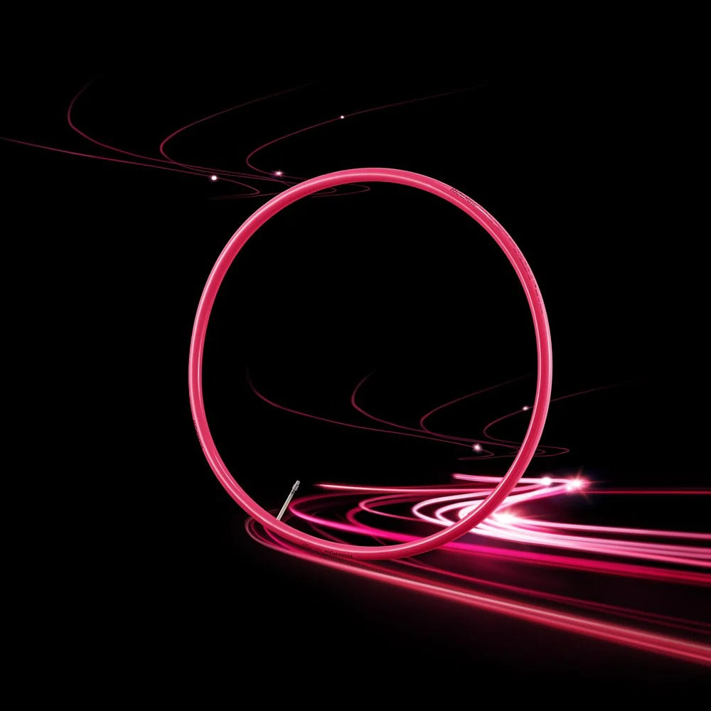 RideNow Pink TPU Tube glowing and spinning against a black background