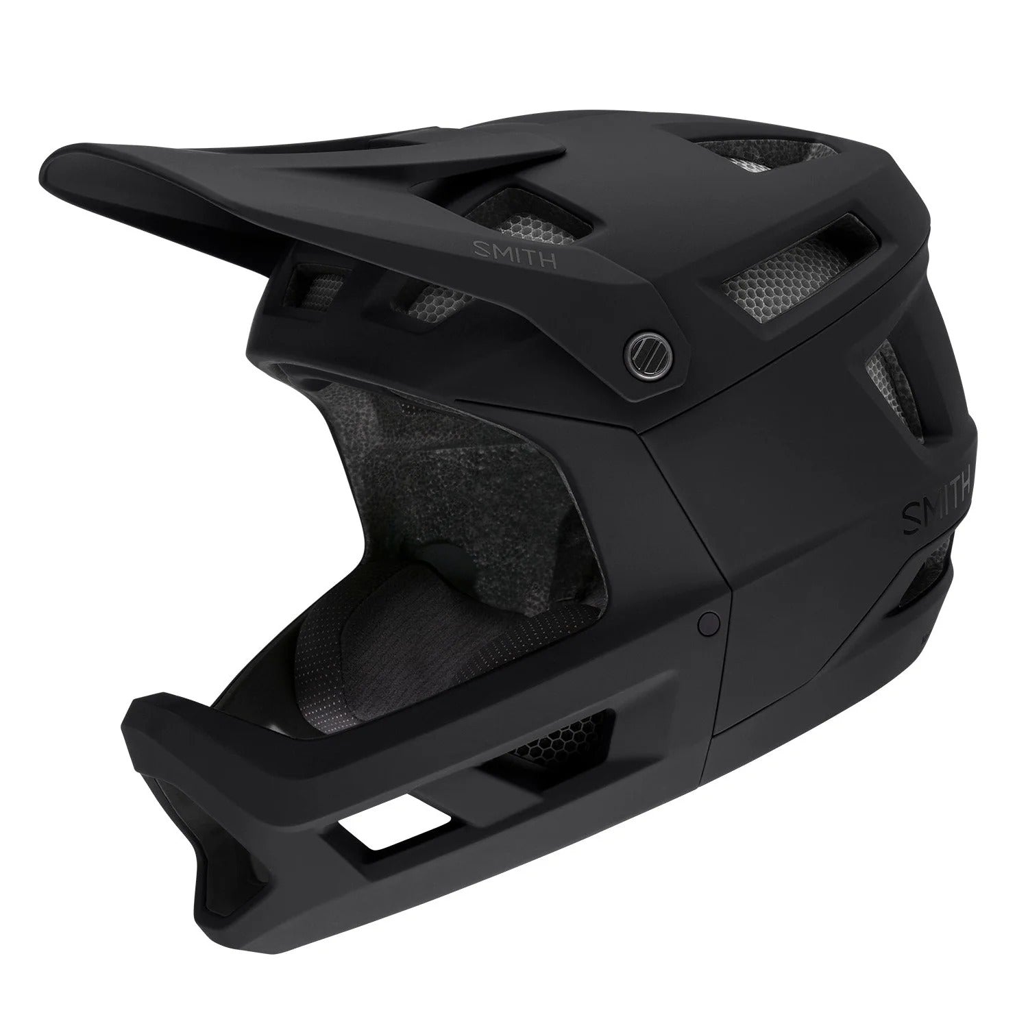 Black full face mountain bike helmet with 'Smith' branding on a white background