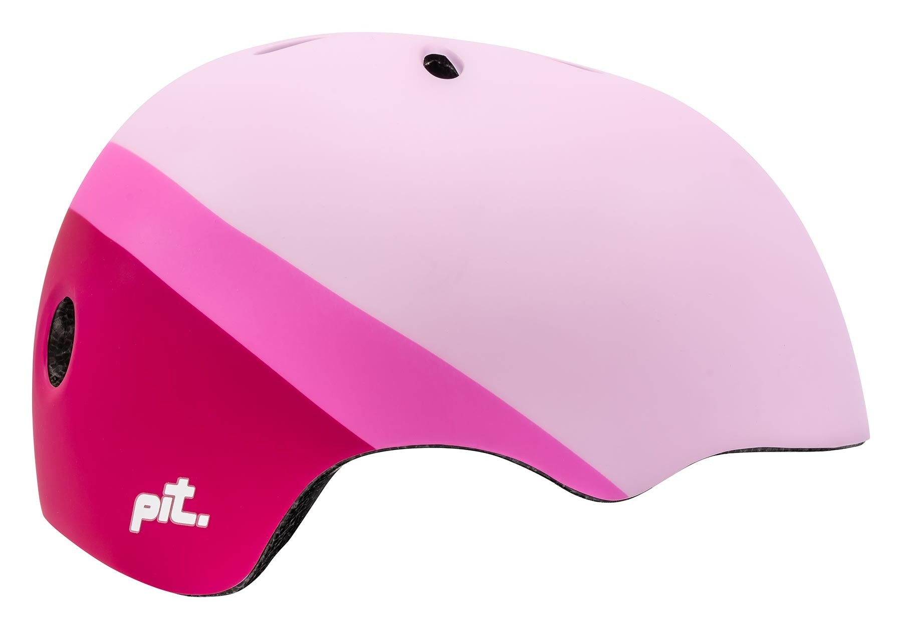 BMX helmet with shades of pink against a white background