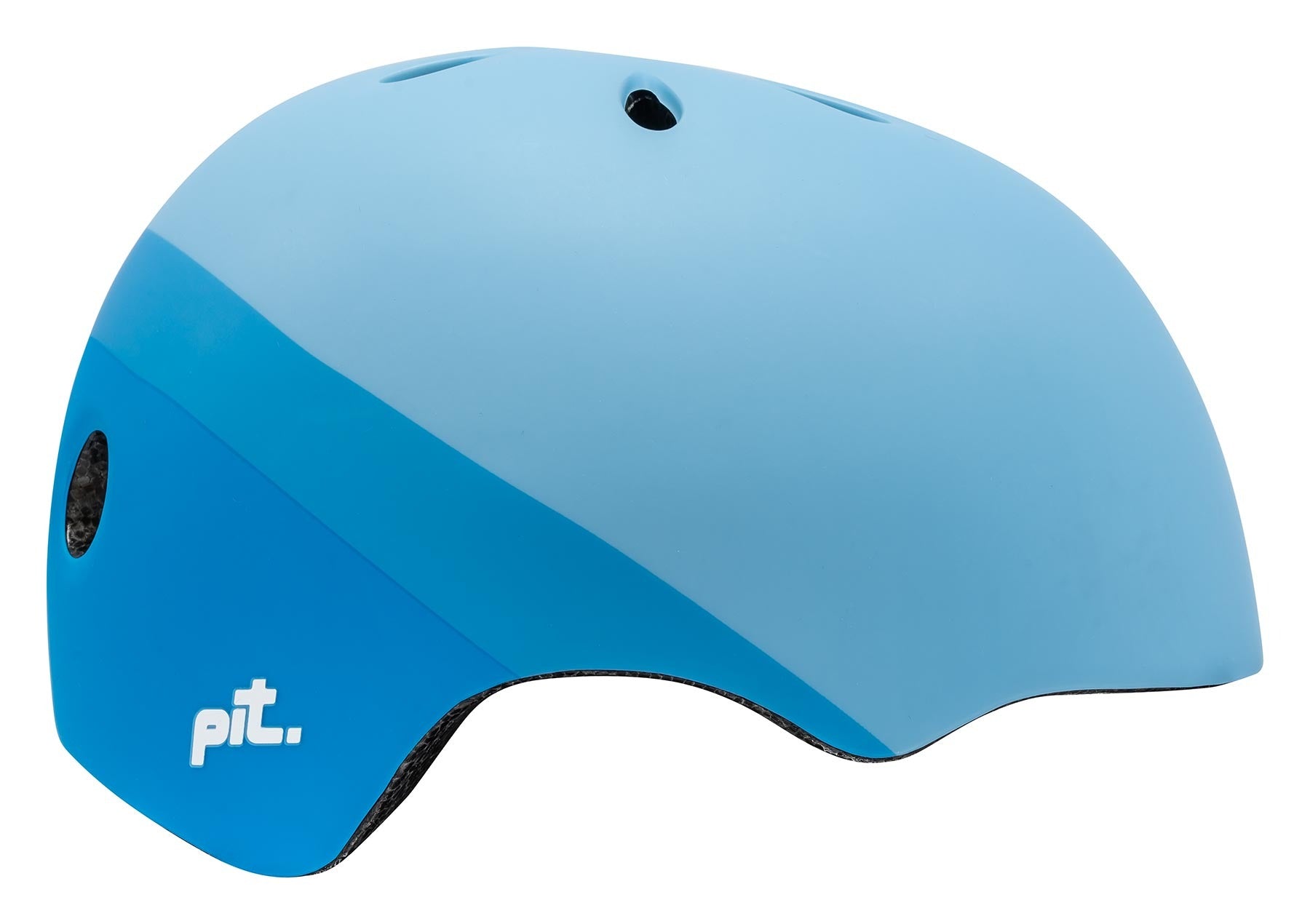 BMX Helmet with shades of blue against a white background