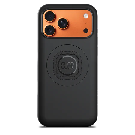 Black phone case with orange back on a white background