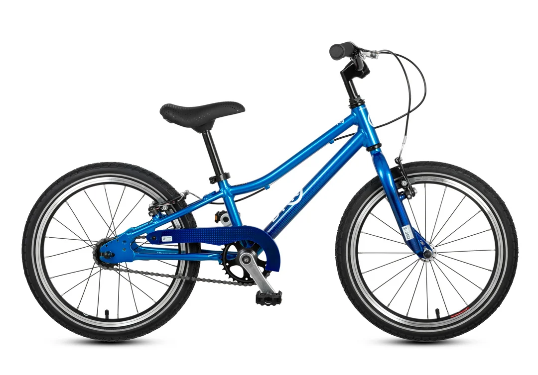 A blue BYK kids' bicycle with black tyres, a black saddle, and silver rims, shown from a side profile on a white background.