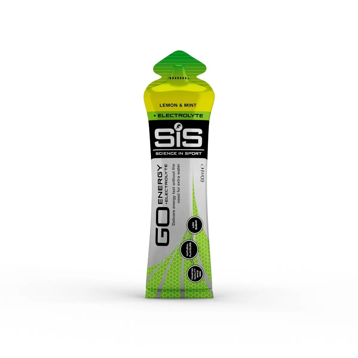 Lemon and mint SIS Go energy gel on a white background