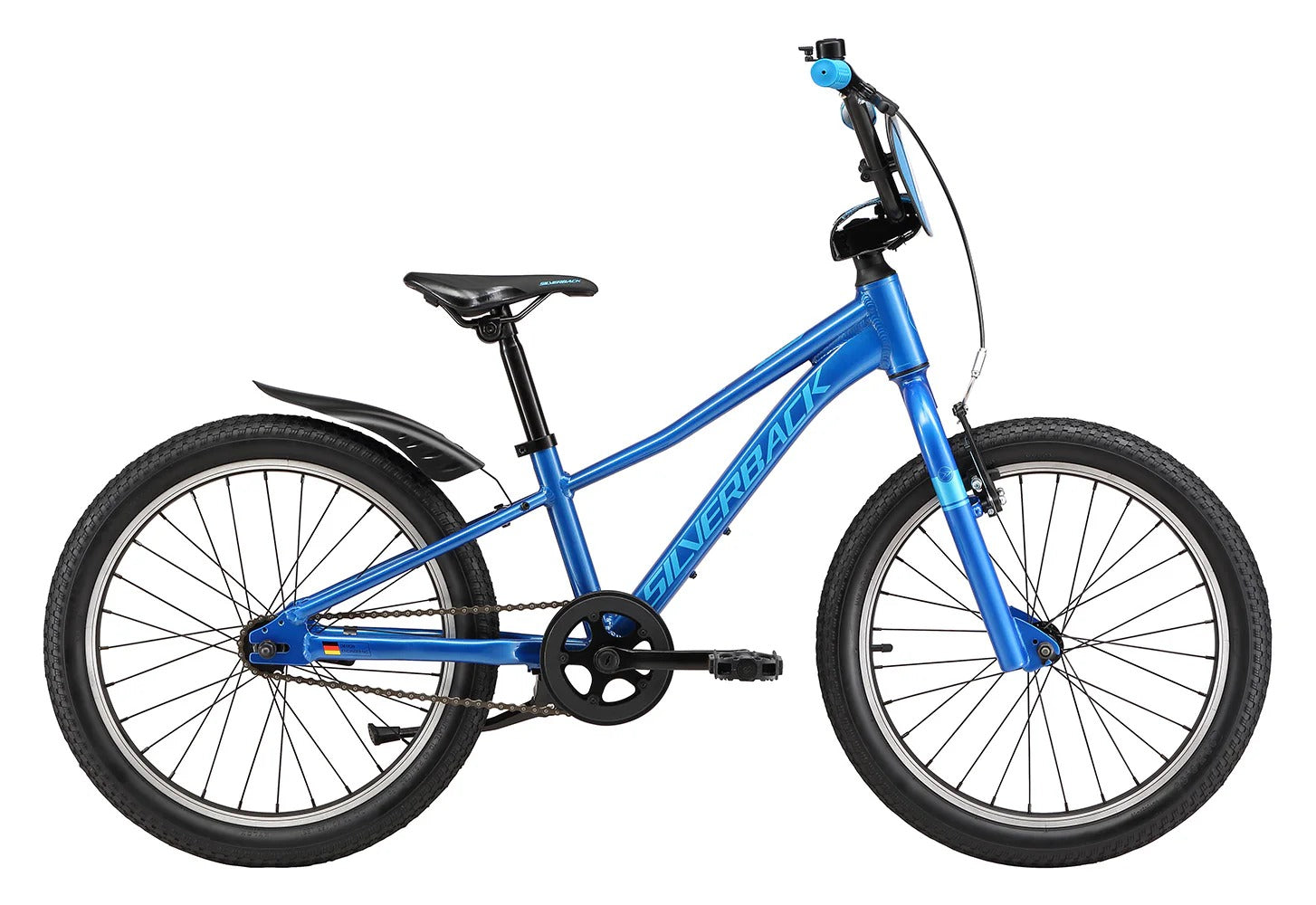 Blue Silverback kids bike on a white background