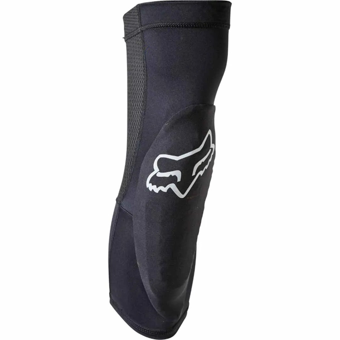 Black Fox Knee Sleeve with logo on knee cap in white against a white background