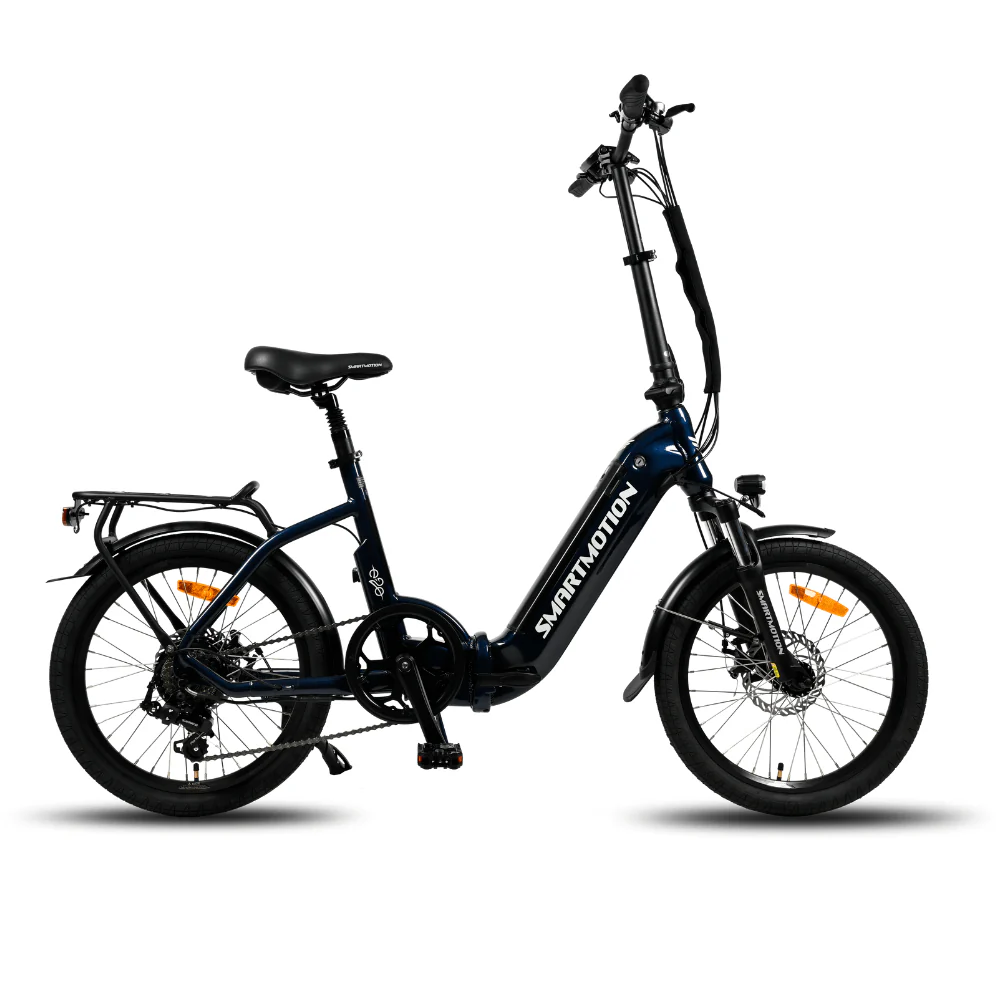 Navy blue electric bike with 'Smartmotion' branding on a white background