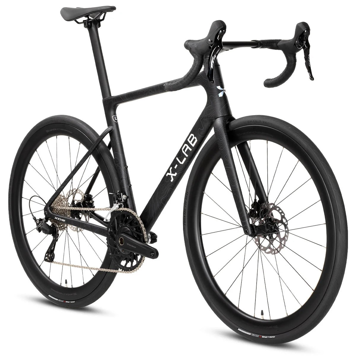 Black road bicycle with X-LAB branding on a white background