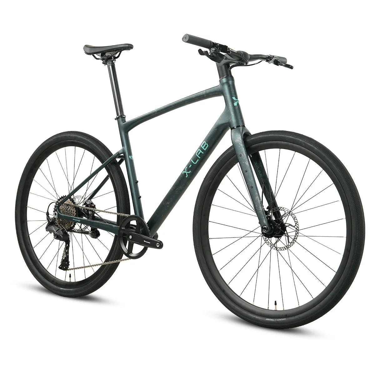 Teal Hybrid bicycle with 'X-LAB' branding on a white background