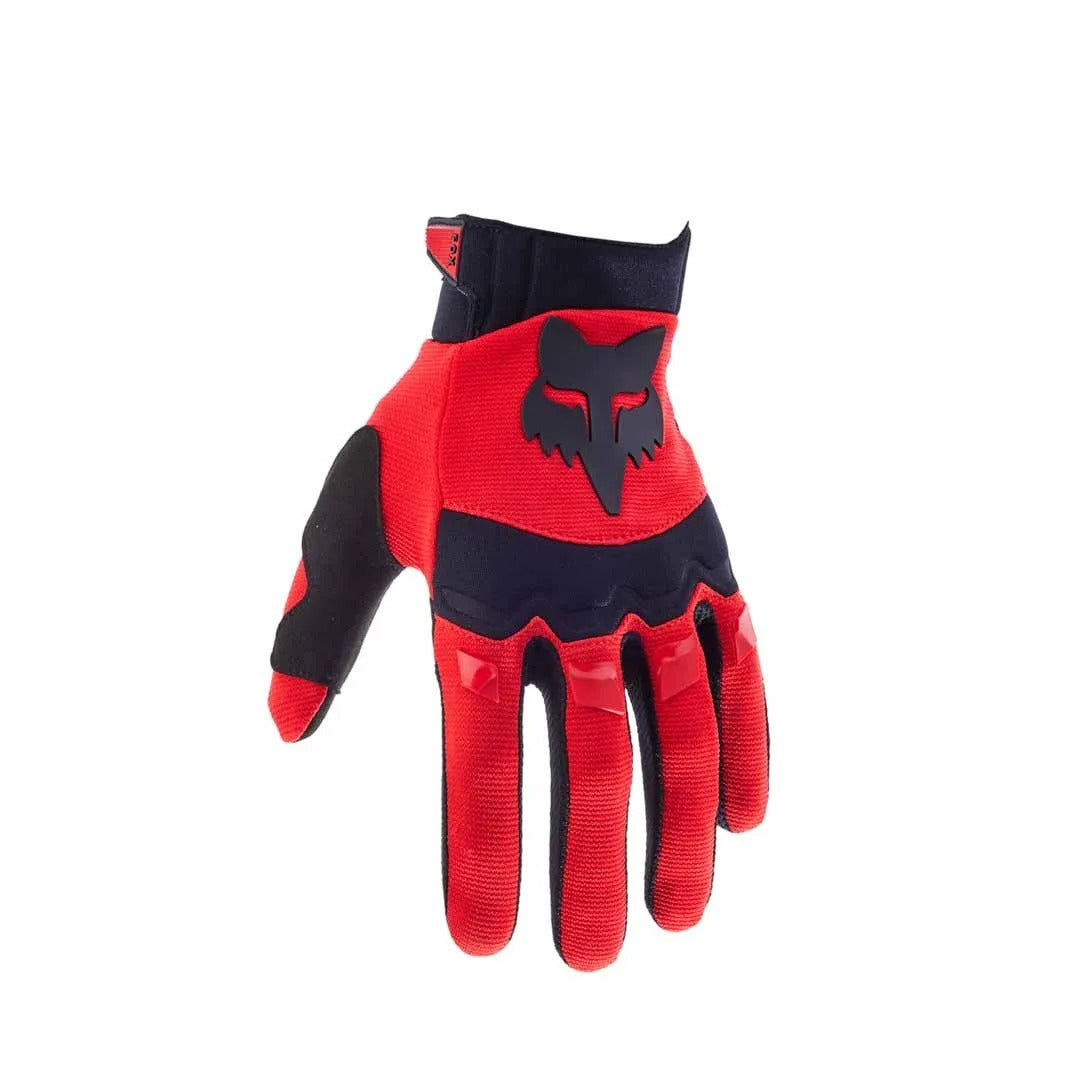 Red and black glove with a fox logo on a white background