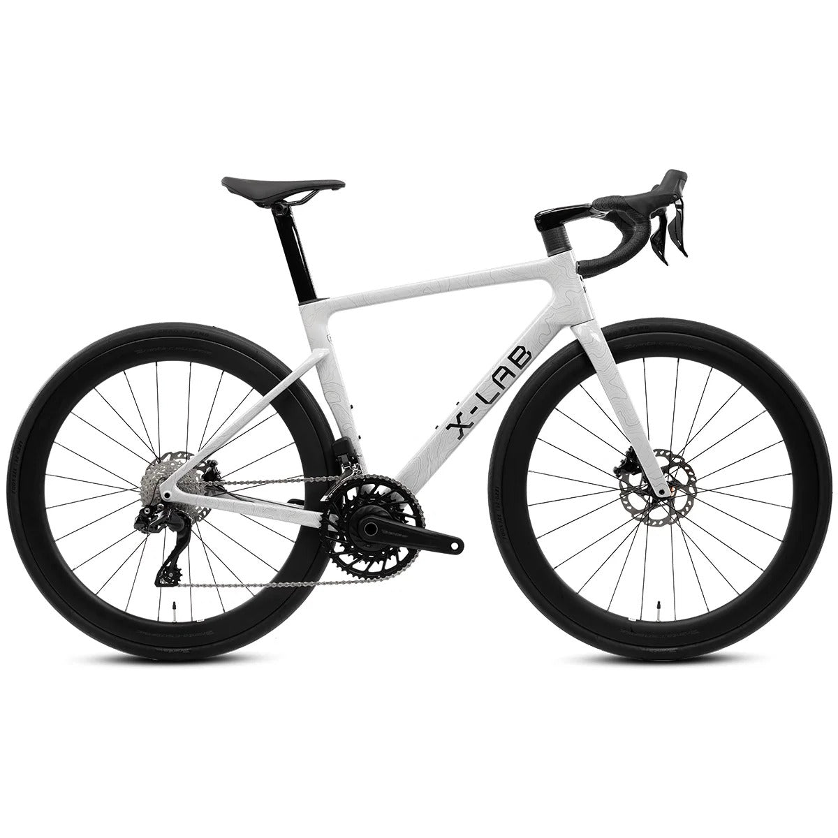 White X-Lab road bicycle with black components on a white background