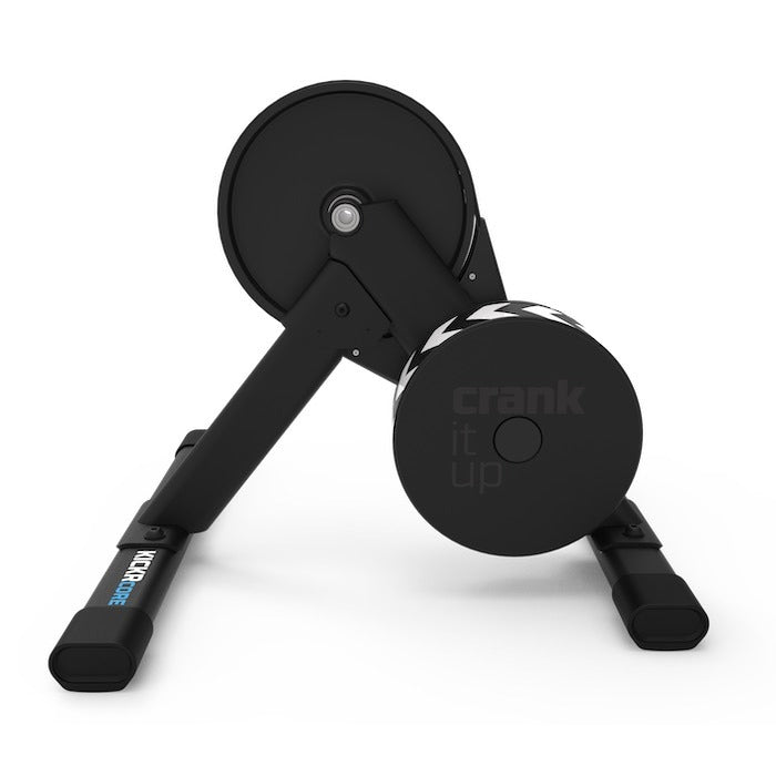 Black exercise bike trainer with 'Crank it Up' branding on a white background
