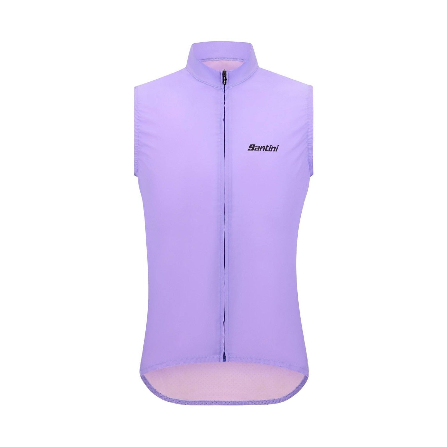 Lilac cycling vest with Santini logo on a white background