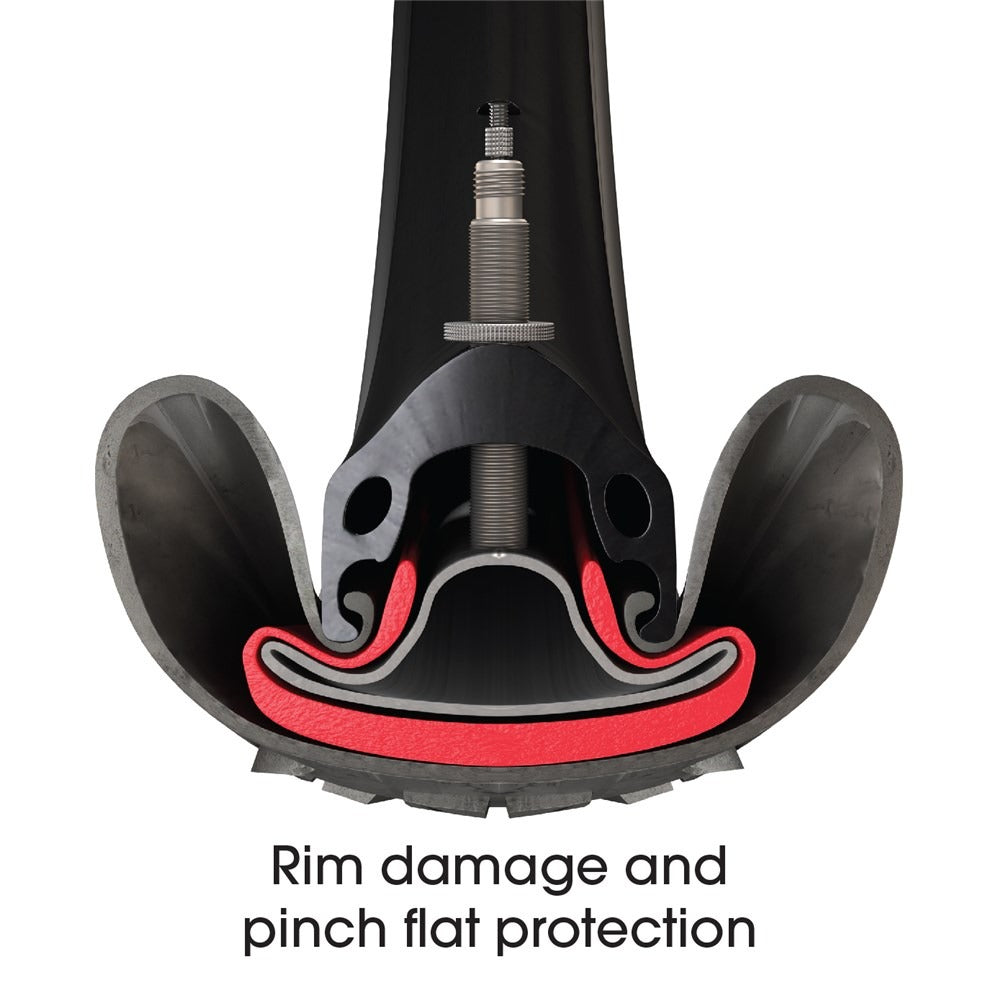 Diagram of a bicycle rim with yire and valve, highlighting rim damage and pinch flat protection.