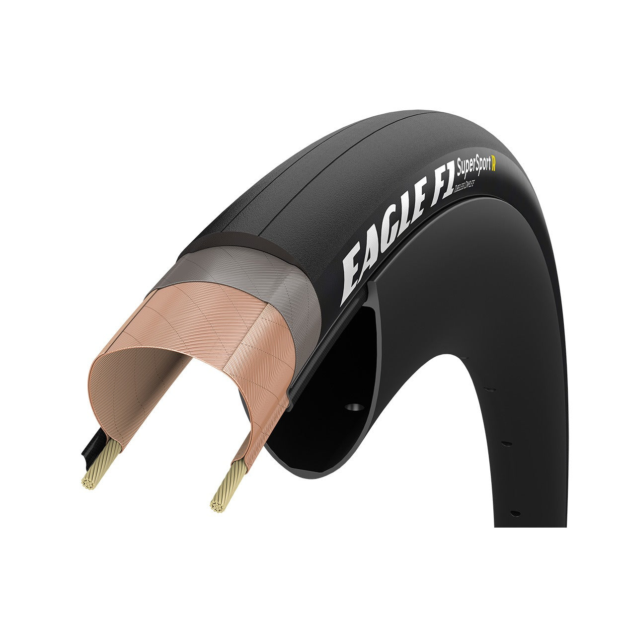 Black road bike tyre with 'Eagle' branding on a white background