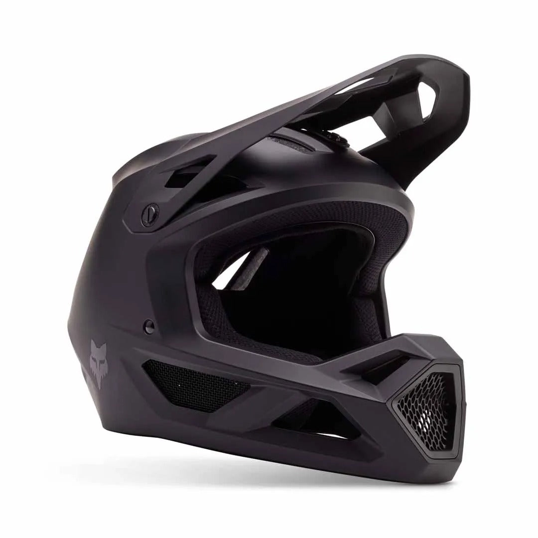 Black full-face helmet on a white background