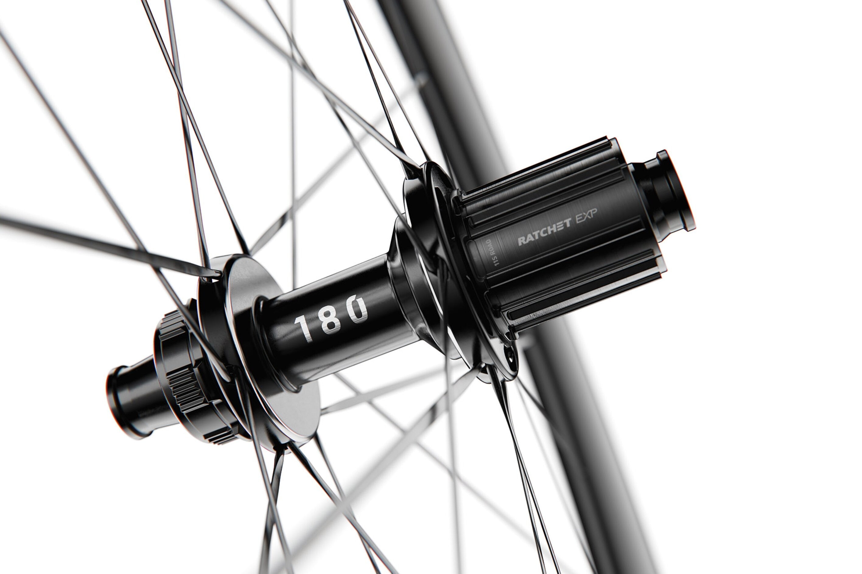 Close-up of a bicycle hub with '180' branding on a white background