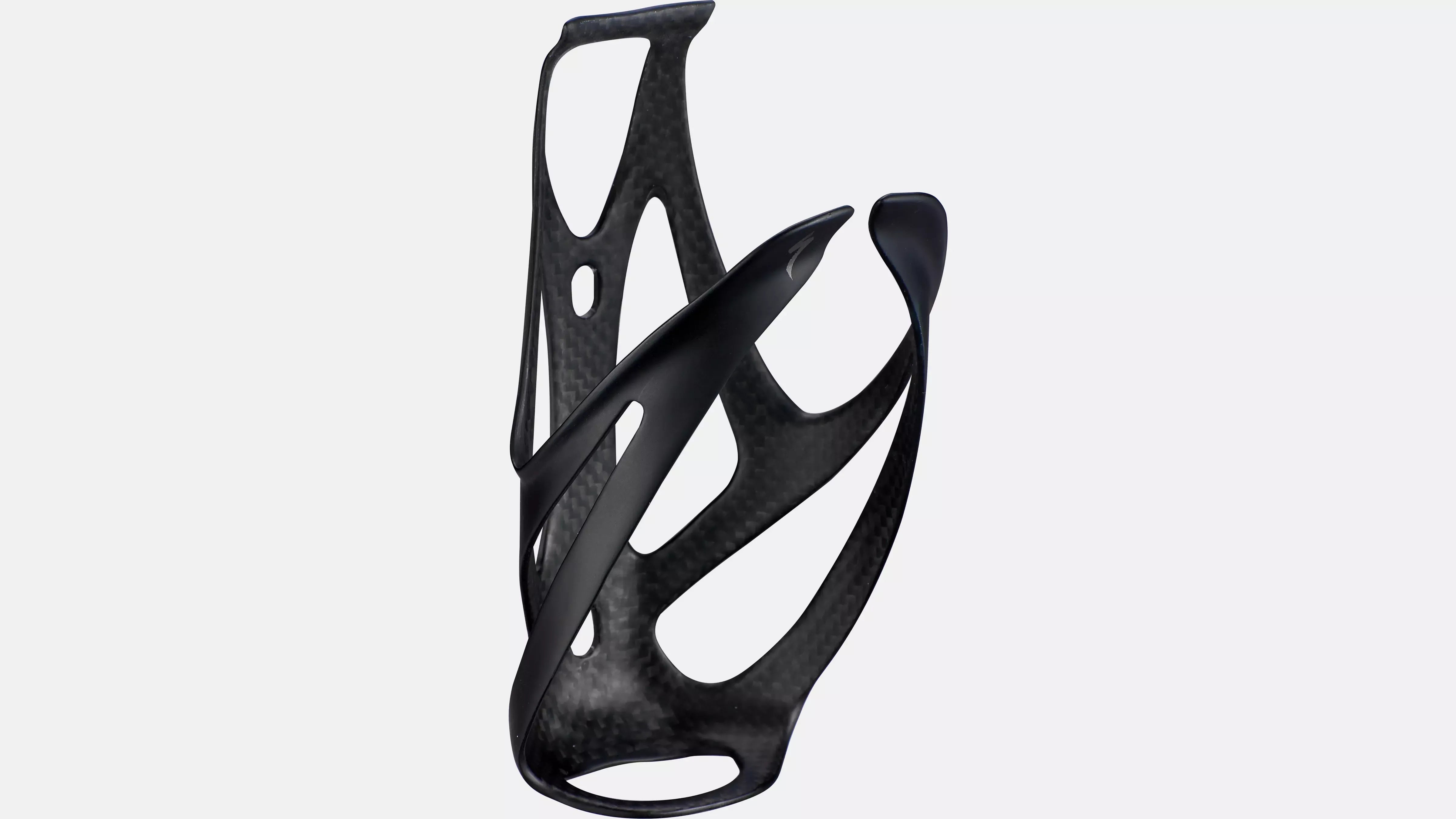 Black bicycle bottle cage on a light gray background