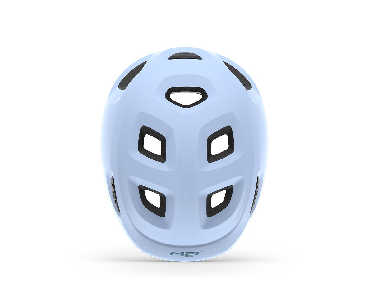 Light blue kids' helmet on a white background