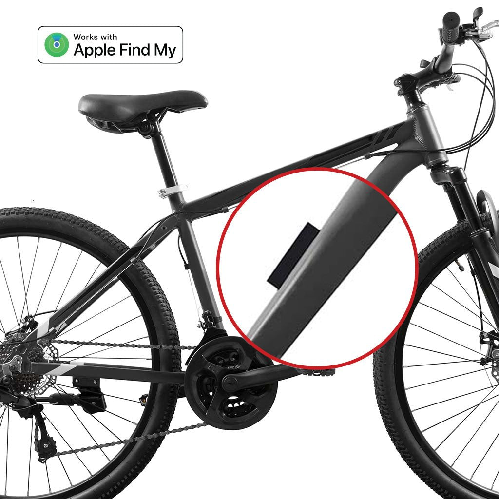 A tracking device highlighted on a bicycle with a white background