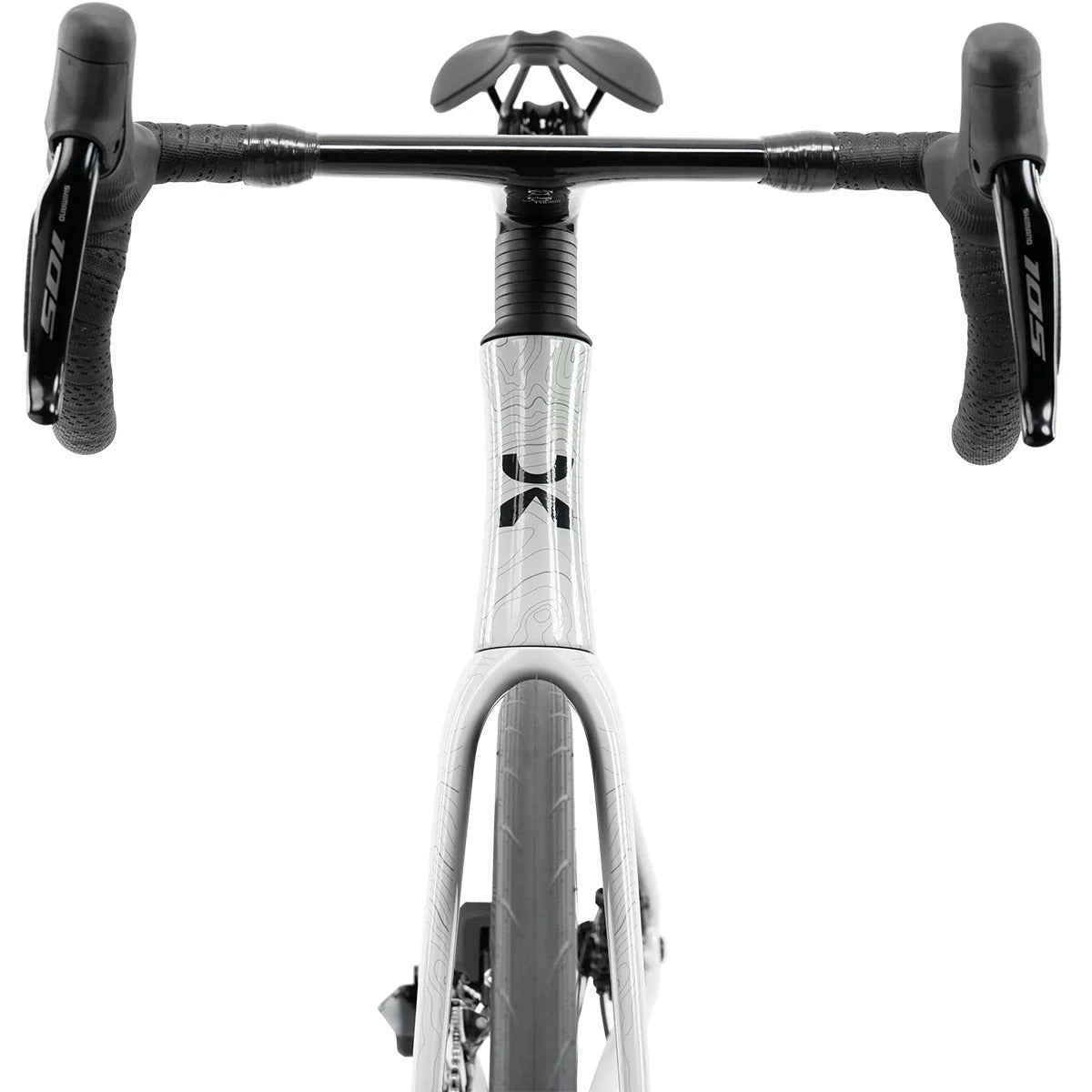 Road Bike handlebar with white frame on a white background