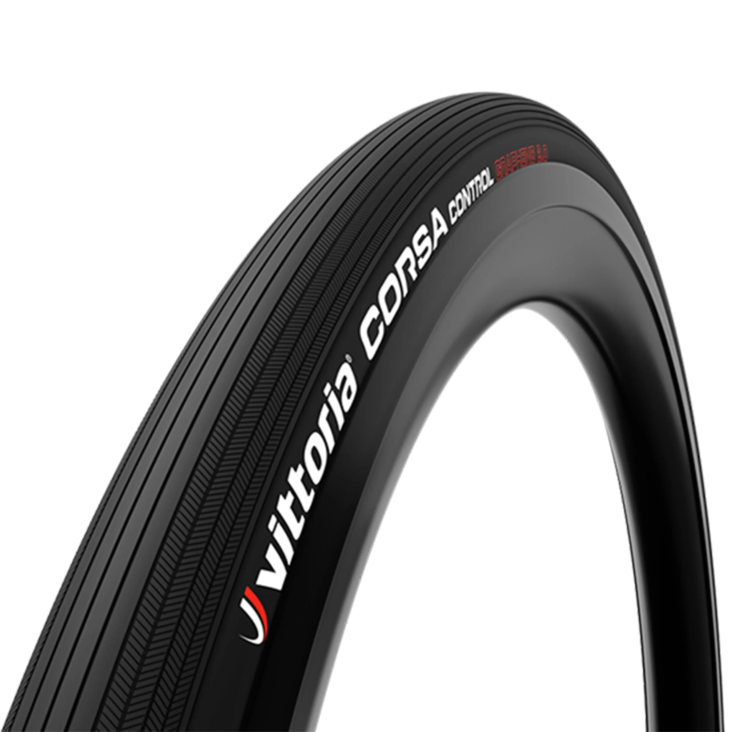 Black Vittoria Corsa Control Road Tyre with a white background