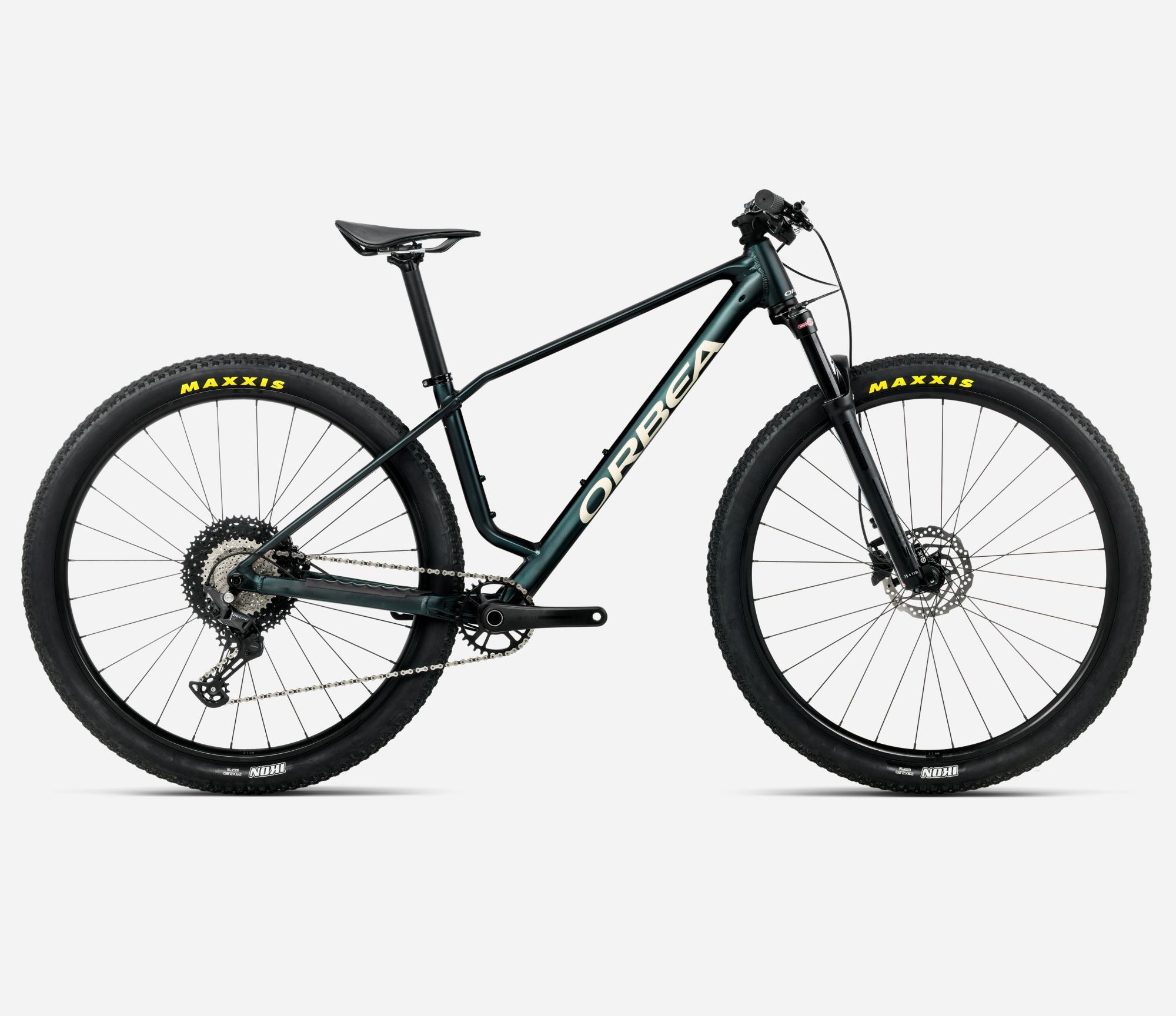Green Mountain bike with 'Orbea' branding on a white background