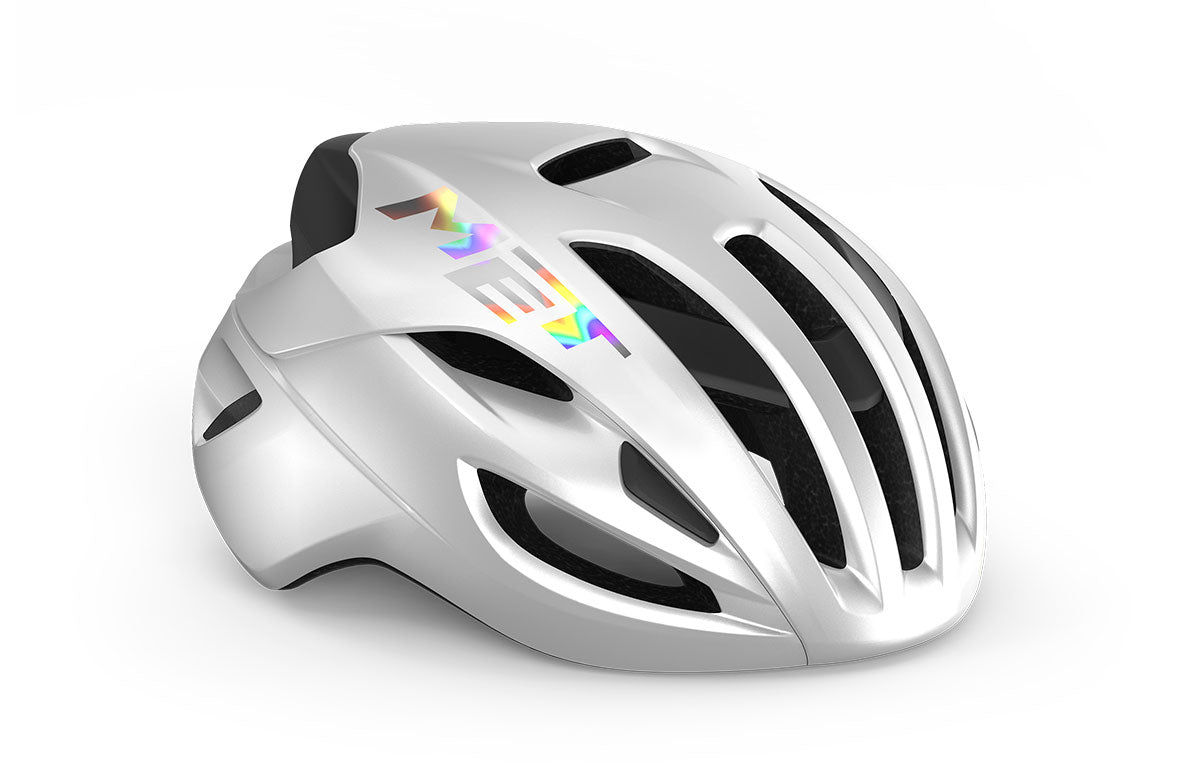 A side picture of white Met Rivale II MIPS Road Helmet