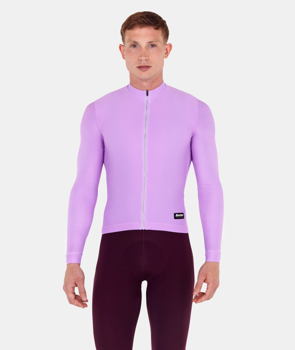 A picture of a bloke wearing the lilac Santini Long Sleeve Unisex Winter Fleece Jersey